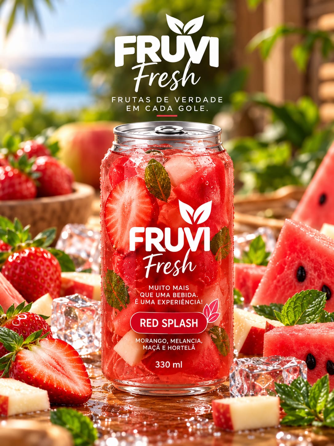 FRUVI Red Splash com melancia, limão, maçã, morango e hortelã