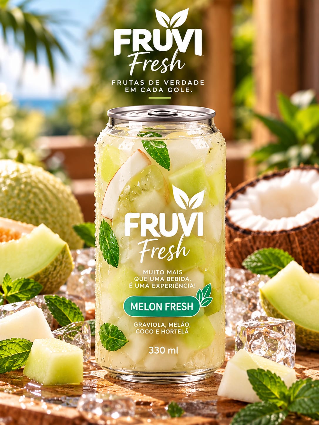 FRUVI Melon Fresh com graviola, água de coco, lascas de coco e melão
